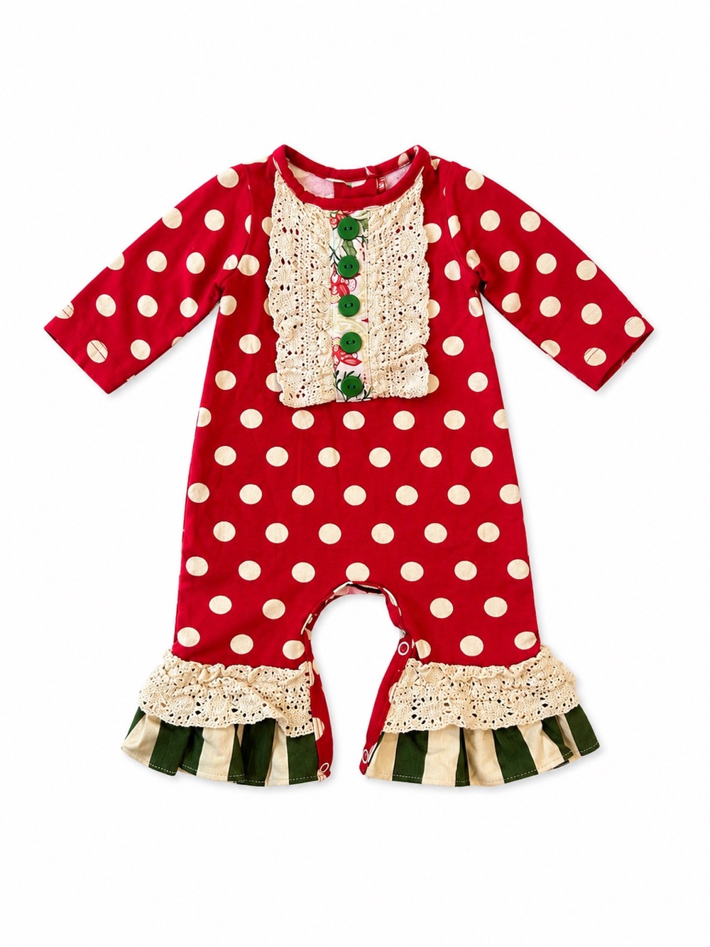 Ric Rac & Ruffles Christmas Polka Dot Romper 0–3M EUC Boutique